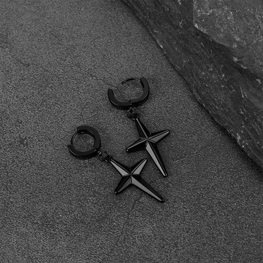 Flash Sale Star Cross Dangle Hoop Earrings For Men