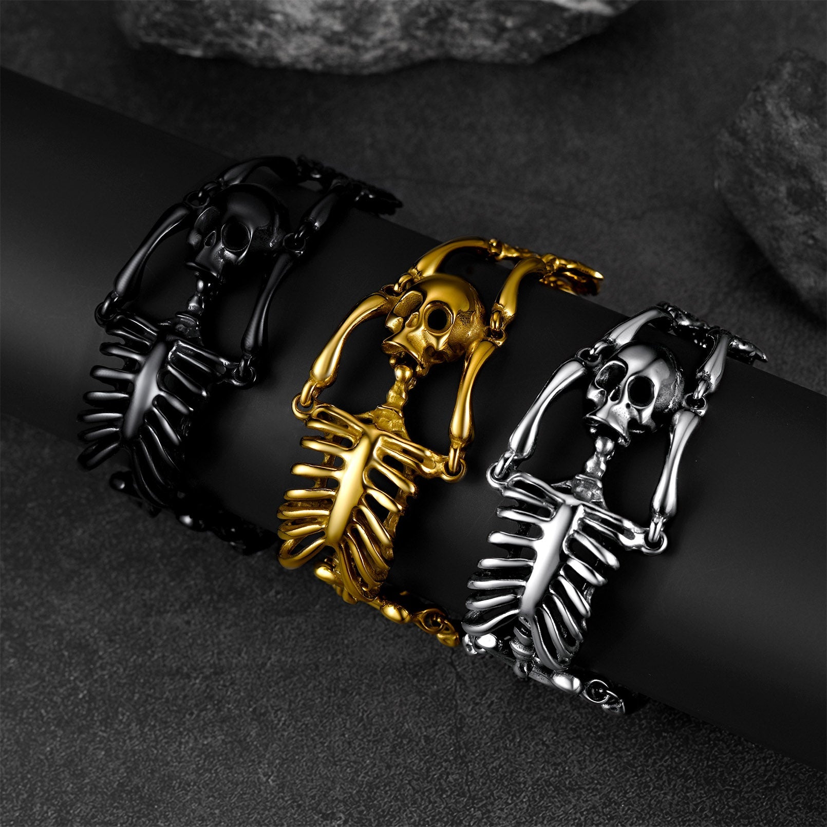 Gothic Society Stainless Steel Body Skull Skeleton Bracelet for Men