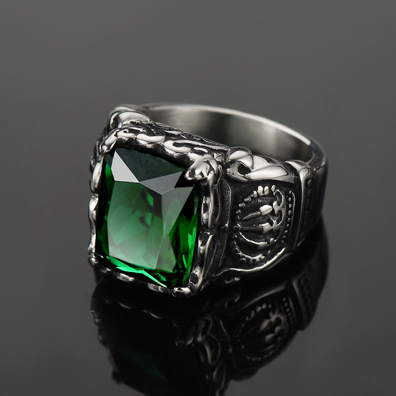 Flash Sale Vintage Crystal Crown Green Emerald Ring For Men