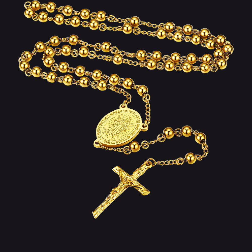 Catholic Virgin Mary Rosary Beads Cross Necklace Chain for Men Women