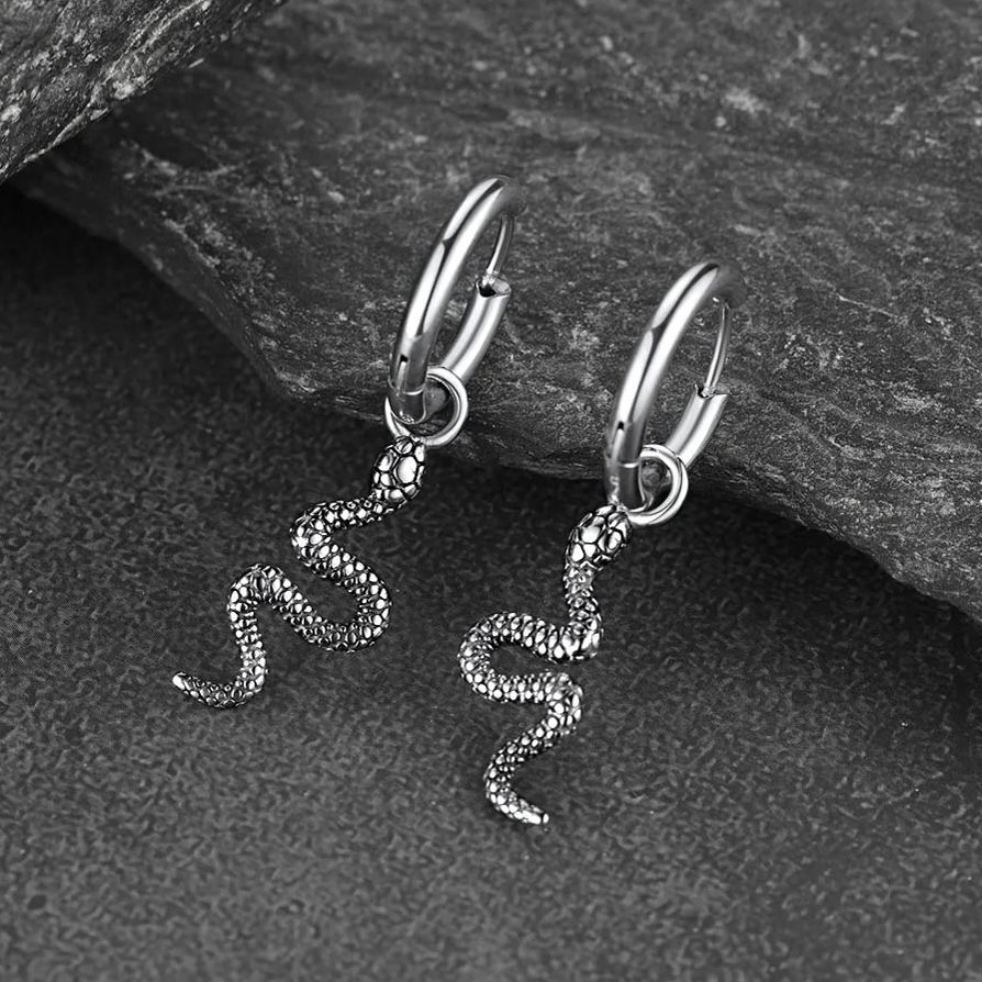 Punk Crawl Snake Drop Hoop Earrings for Men and Women