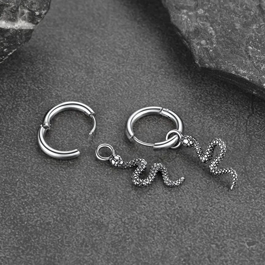Punk Crawl Snake Drop Hoop Earrings for Men and Women