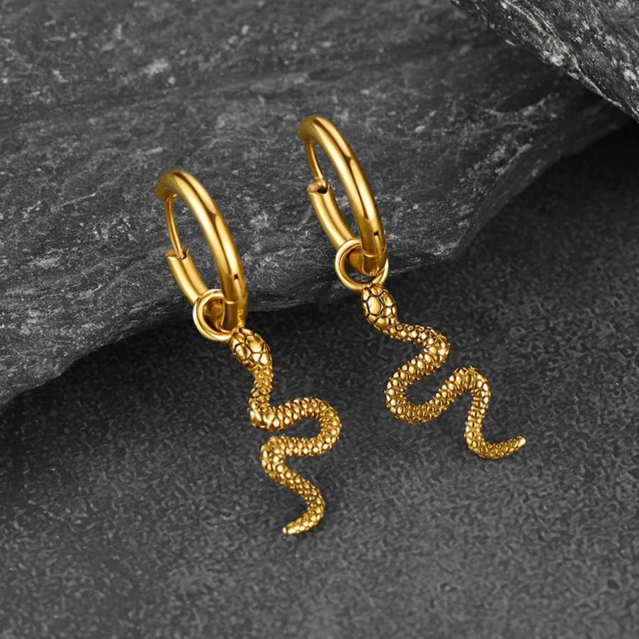 Punk Crawl Snake Drop Hoop Earrings for Men and Women