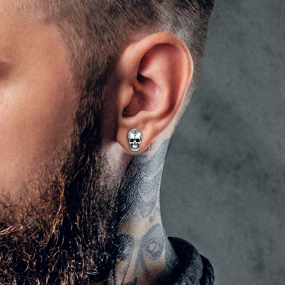 Celtic Triquetra Skull Stud Earrings For Men Women