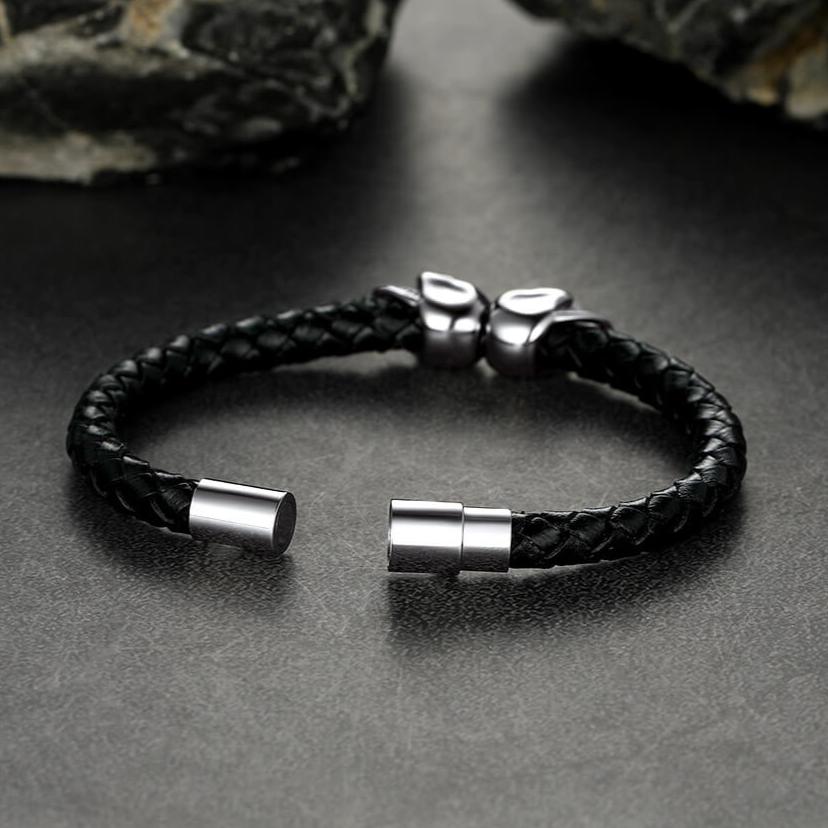 Flash Sale Black Braided Leather Bracelet With Skull for Men