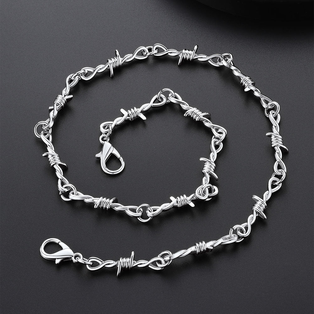Gothic Thorn Barb Wire Chain Link Necklace Birthday Gift for Men