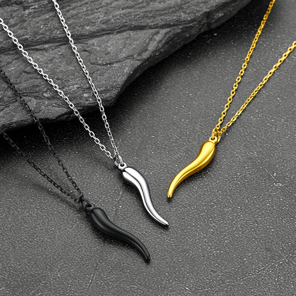 Gothic Skull Cuban Chain & Cornicello Italian Horn Layered Pendant Set for Men