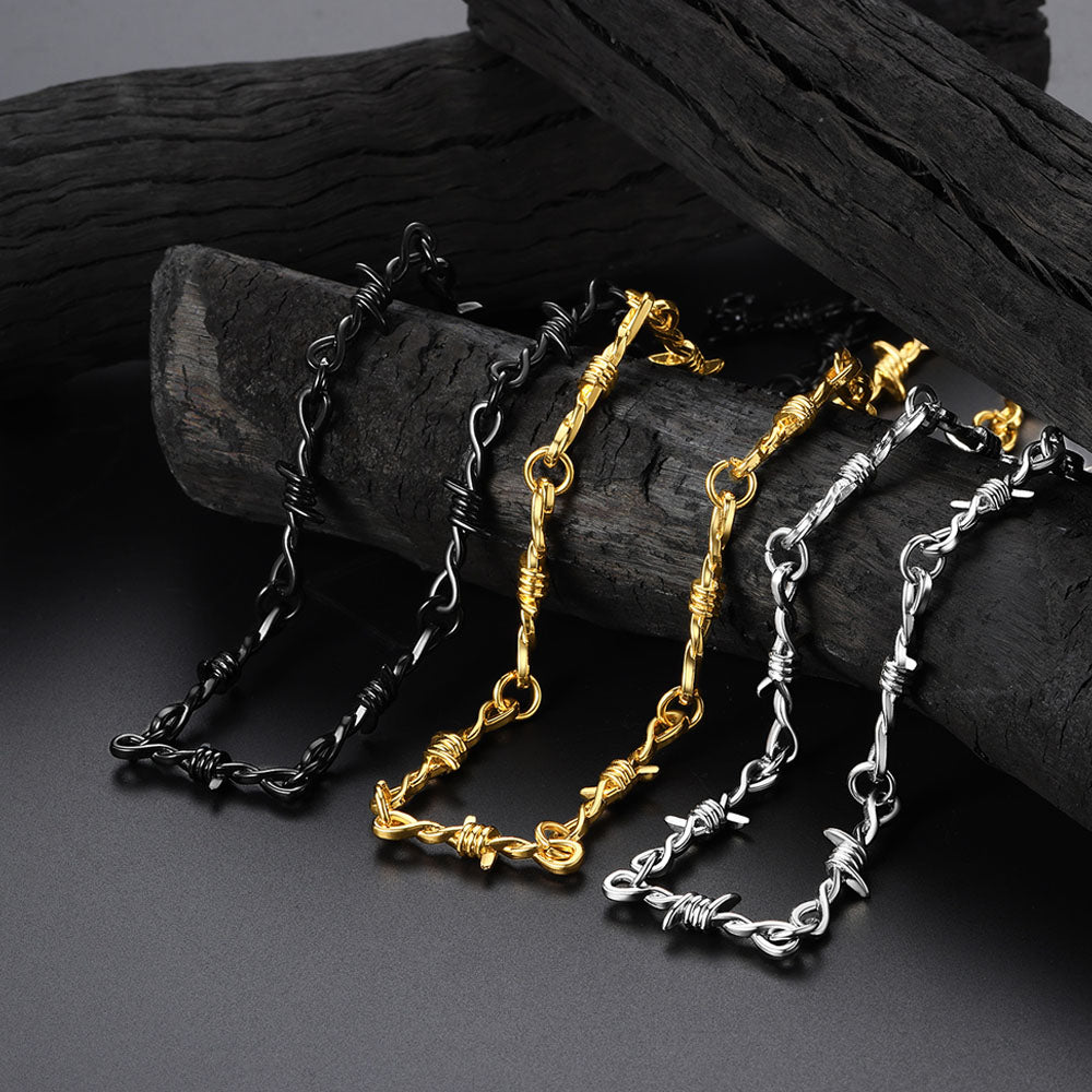 Gothic Thorn Barb Wire Chain Link Necklace Birthday Gift for Men