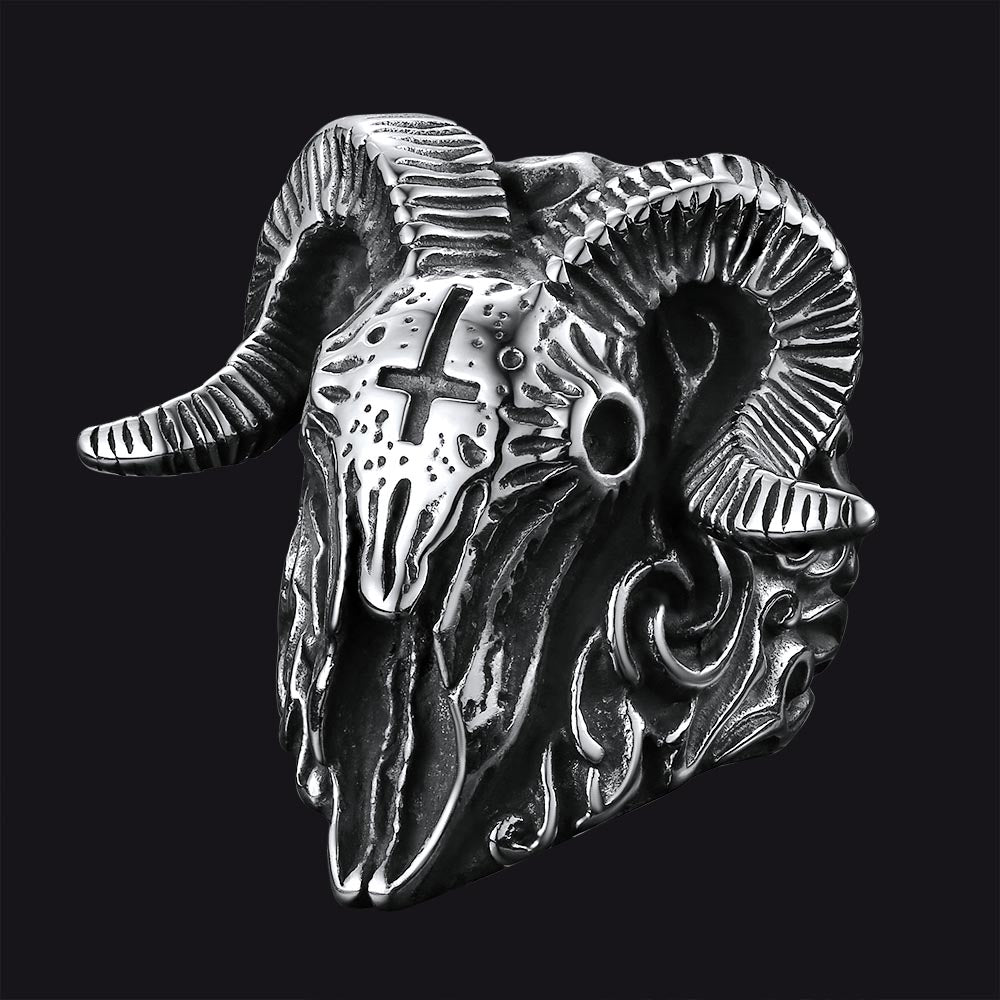 Gothic Society Stainless Steel Satan Baphomet Goat Ring for Men
