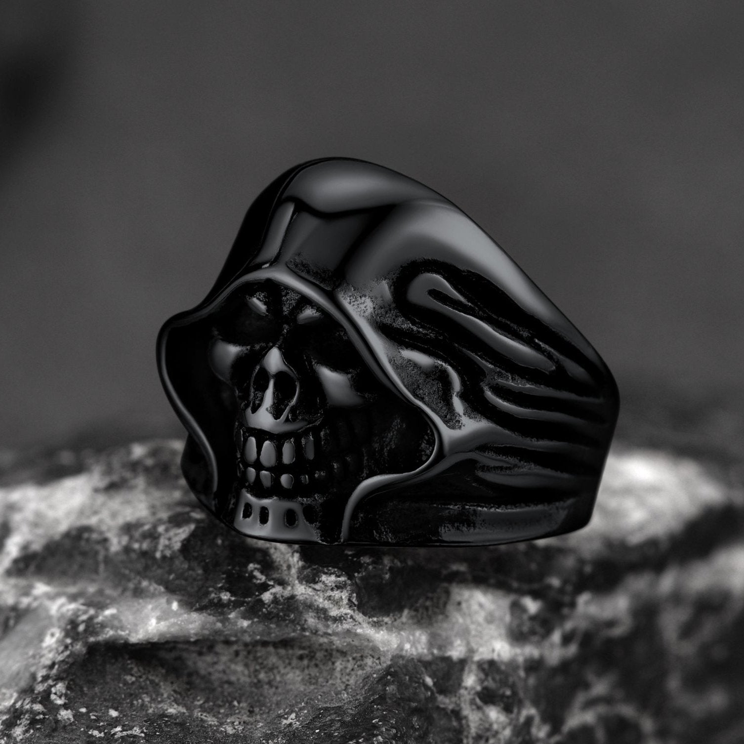 Gothic Grim Reaper Skull Ring For Men in Stainless Steel