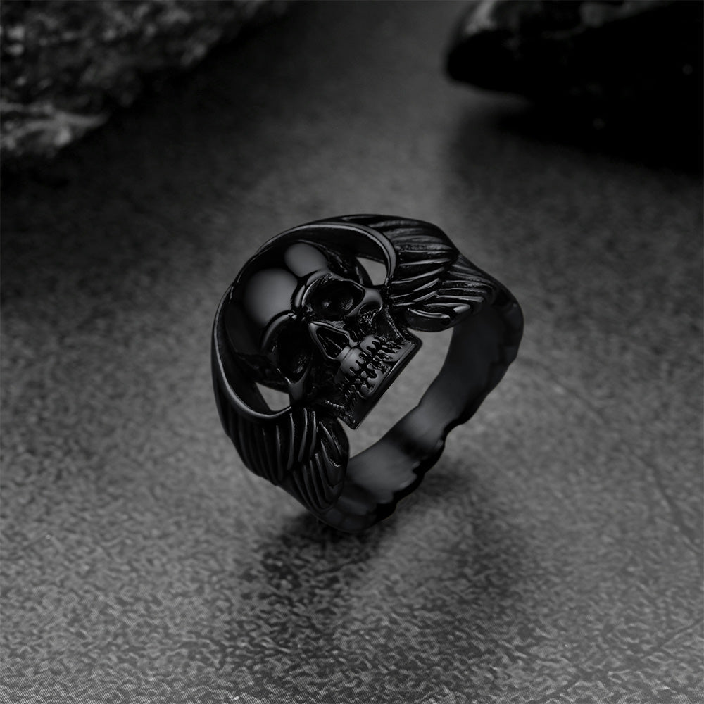 Biker Wings Skull Stainless Steel Ring for Men