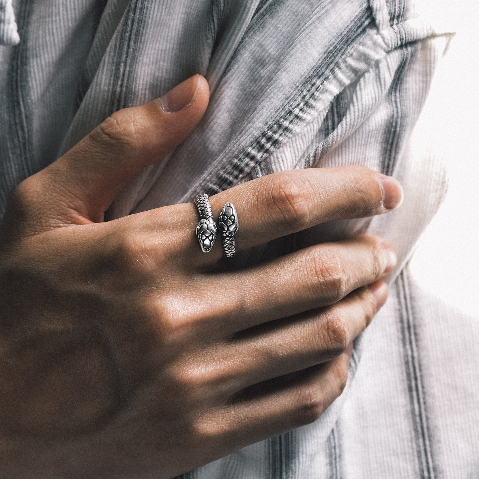 Biker Double Head Snake Stainless Steel Ring For Men