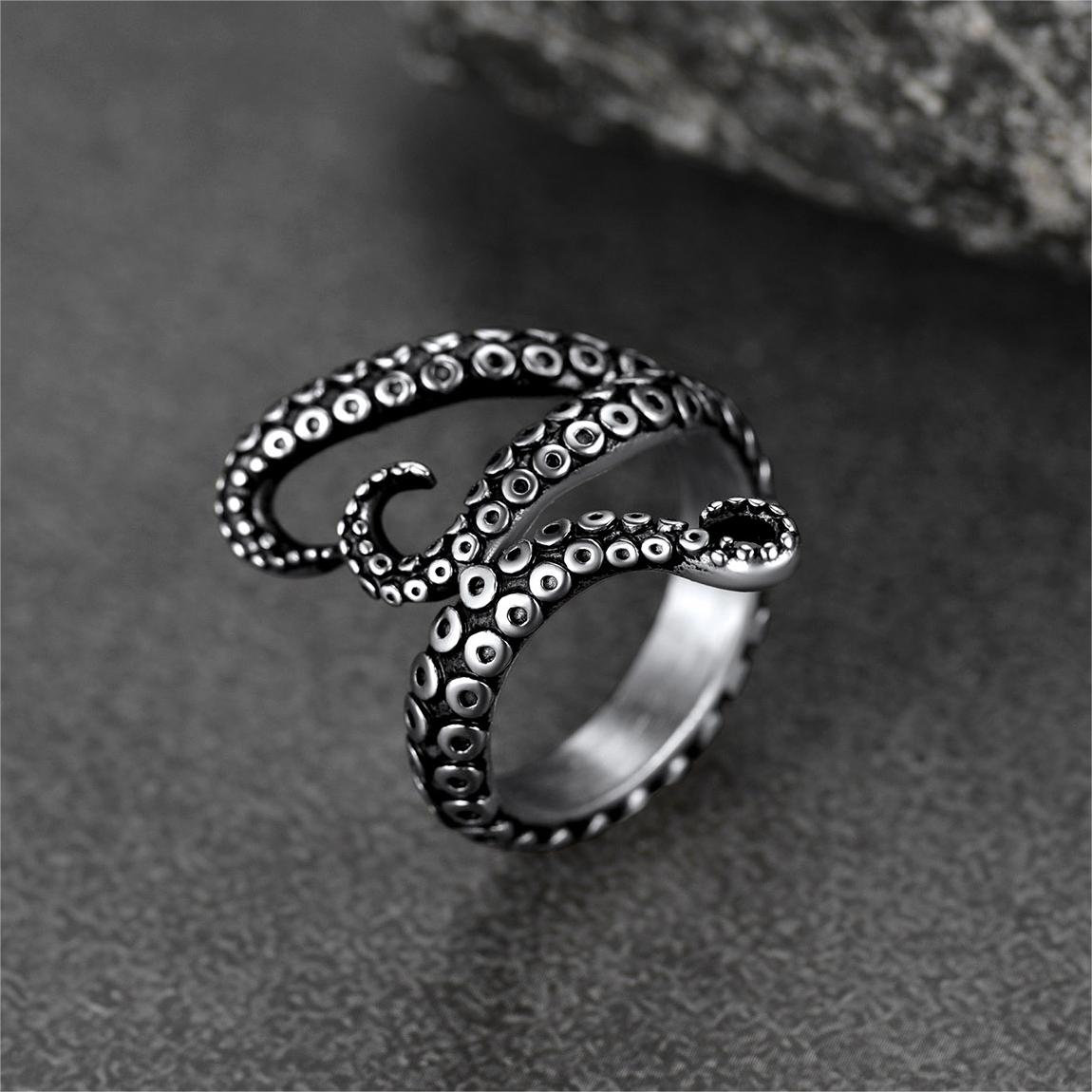 Biker Punk Three Octopus Tentacle Ring For Men