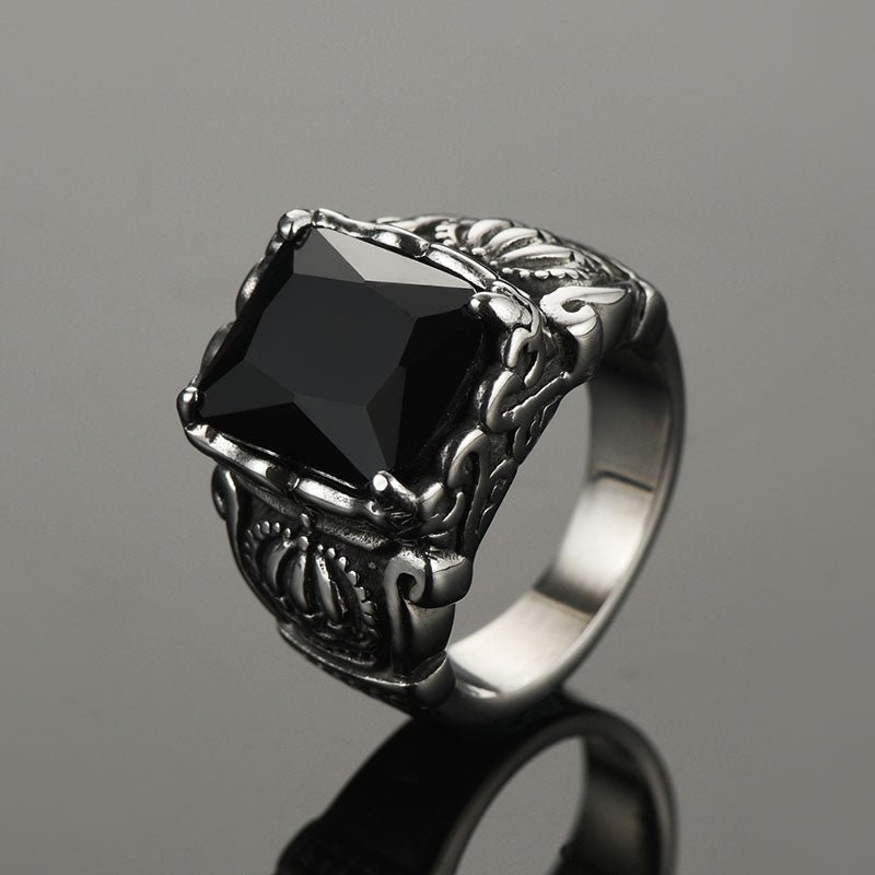 Crystal Crown Black Onyx Ring for Men