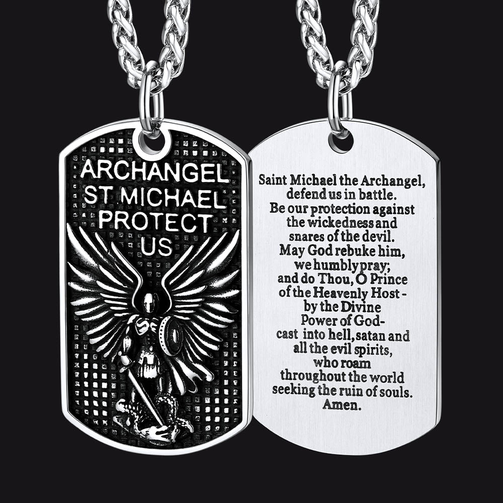 Catholic Archangel Saint Michael Dog Tag Necklace for Men