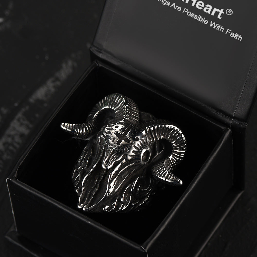 Gothic Society Stainless Steel Satan Baphomet Goat Ring for Men