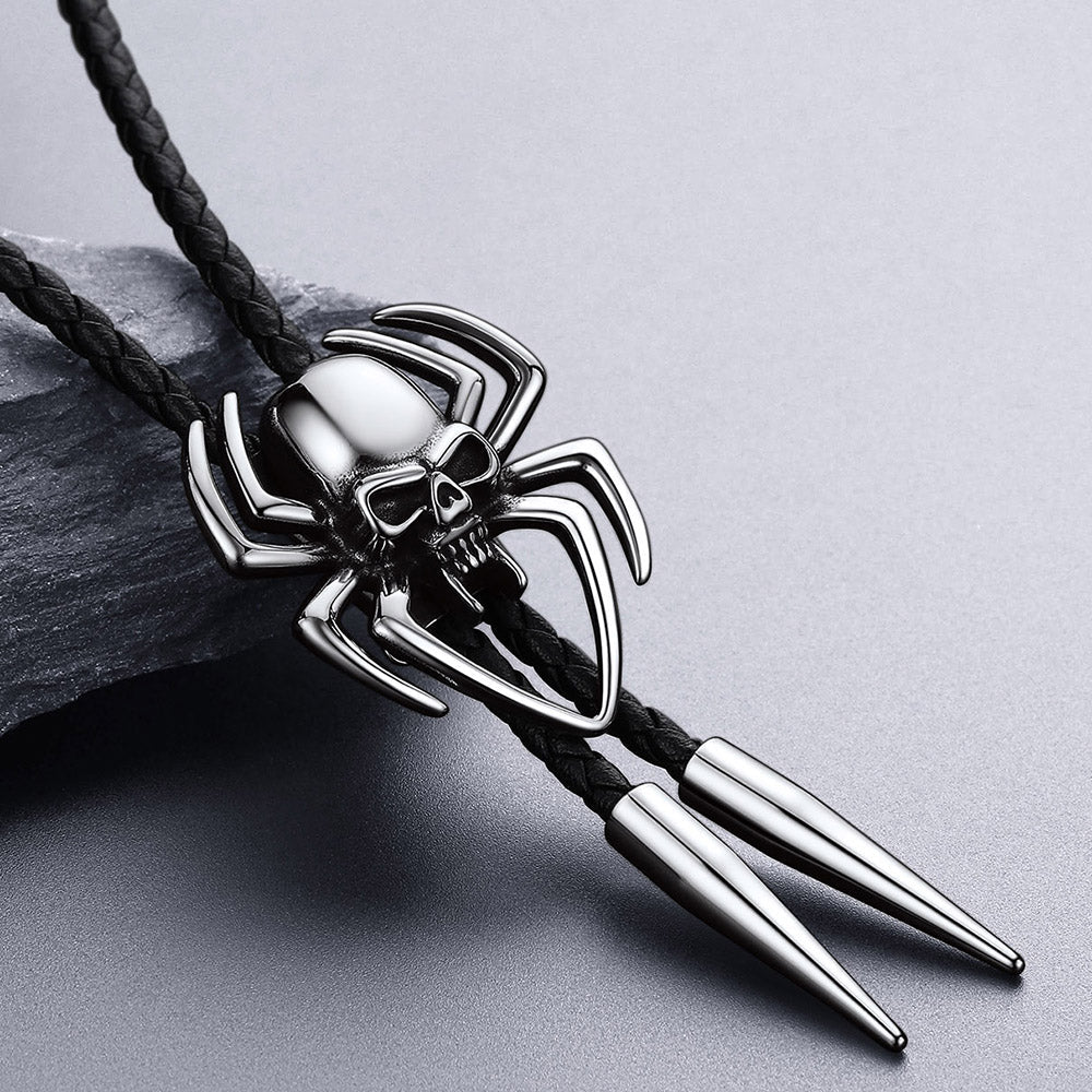 Gothic Spider Skull Leather Bolo Ties for Men Women