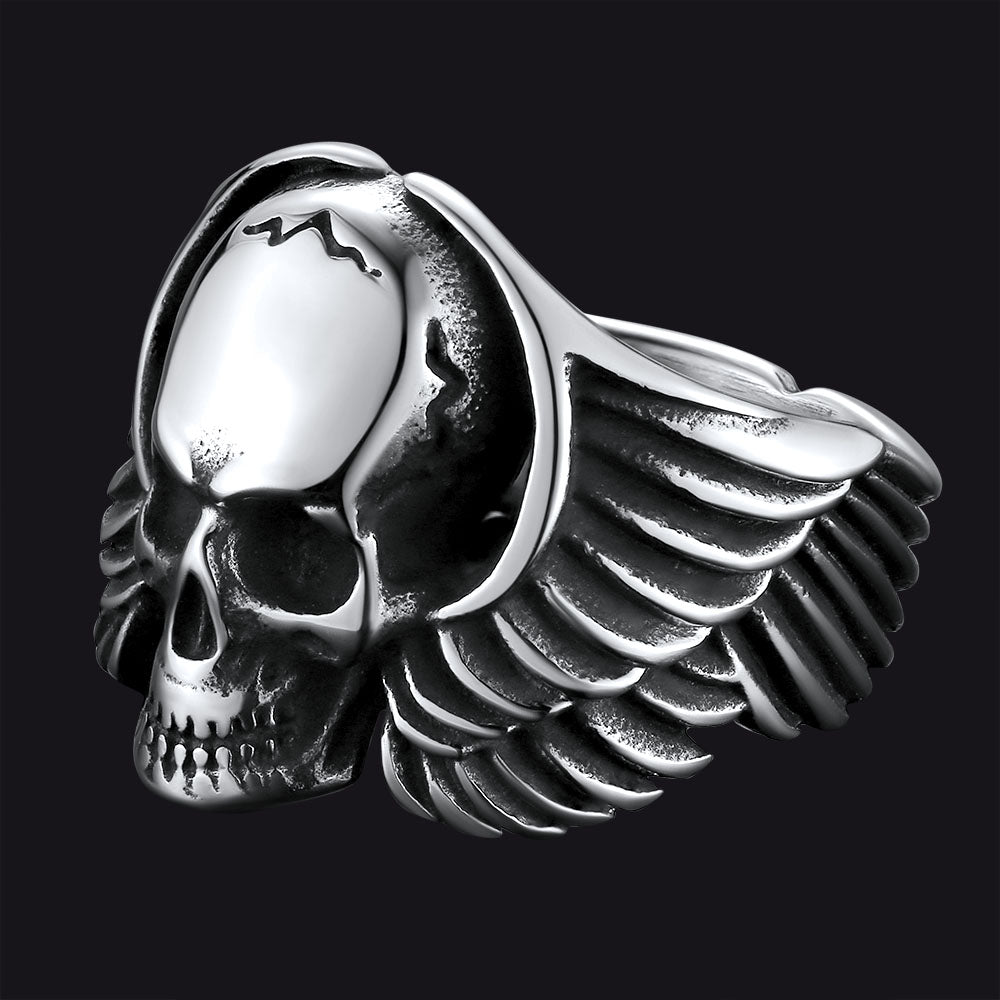 Biker Wings Skull Stainless Steel Ring for Men