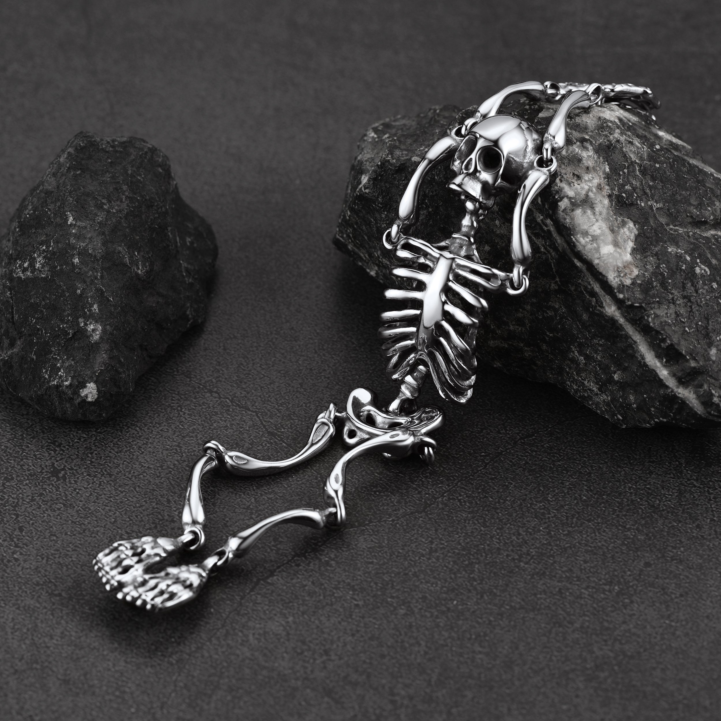 Gothic Society Stainless Steel Body Skull Skeleton Bracelet for Men