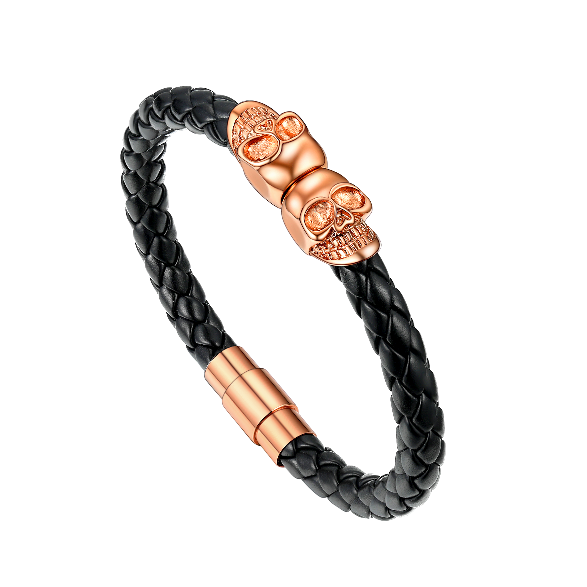 Flash Sale Black Braided Leather Bracelet With Skull for Men
