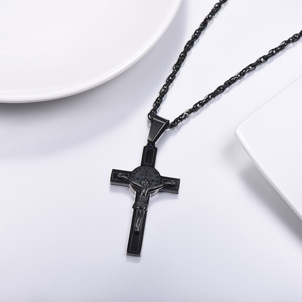 Catholic Saint Benedict Crucifix Cross Necklace For Men