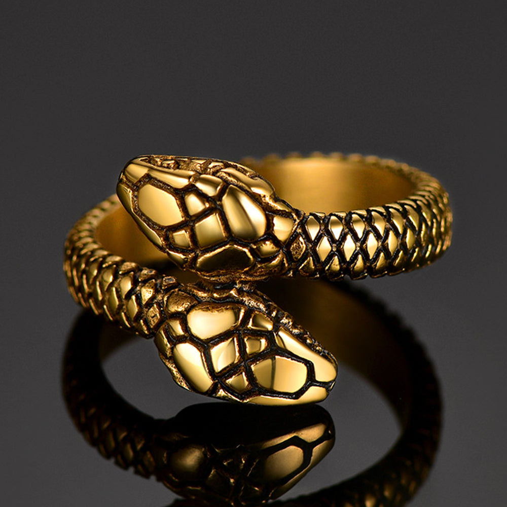 Biker Double Head Snake Stainless Steel Ring For Men