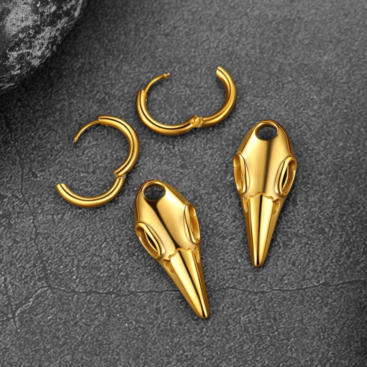 Gothic Raven Skull Dangle Hoop Earrings for Men and Women