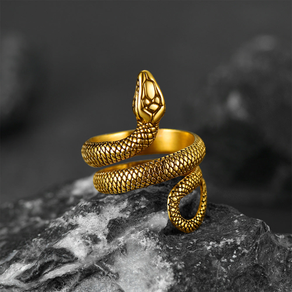 Punk Coiled Snake Stainless Steel Ring for Men Women