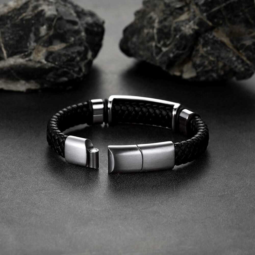 Gothic Black Skull Braided Leather Bracelet For Men Son Grandson