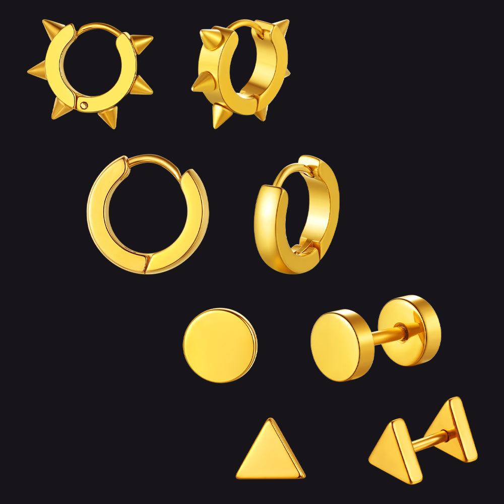 4Pcs Rivets/Hoop/Stud/Triangle Earrings Set for Men
