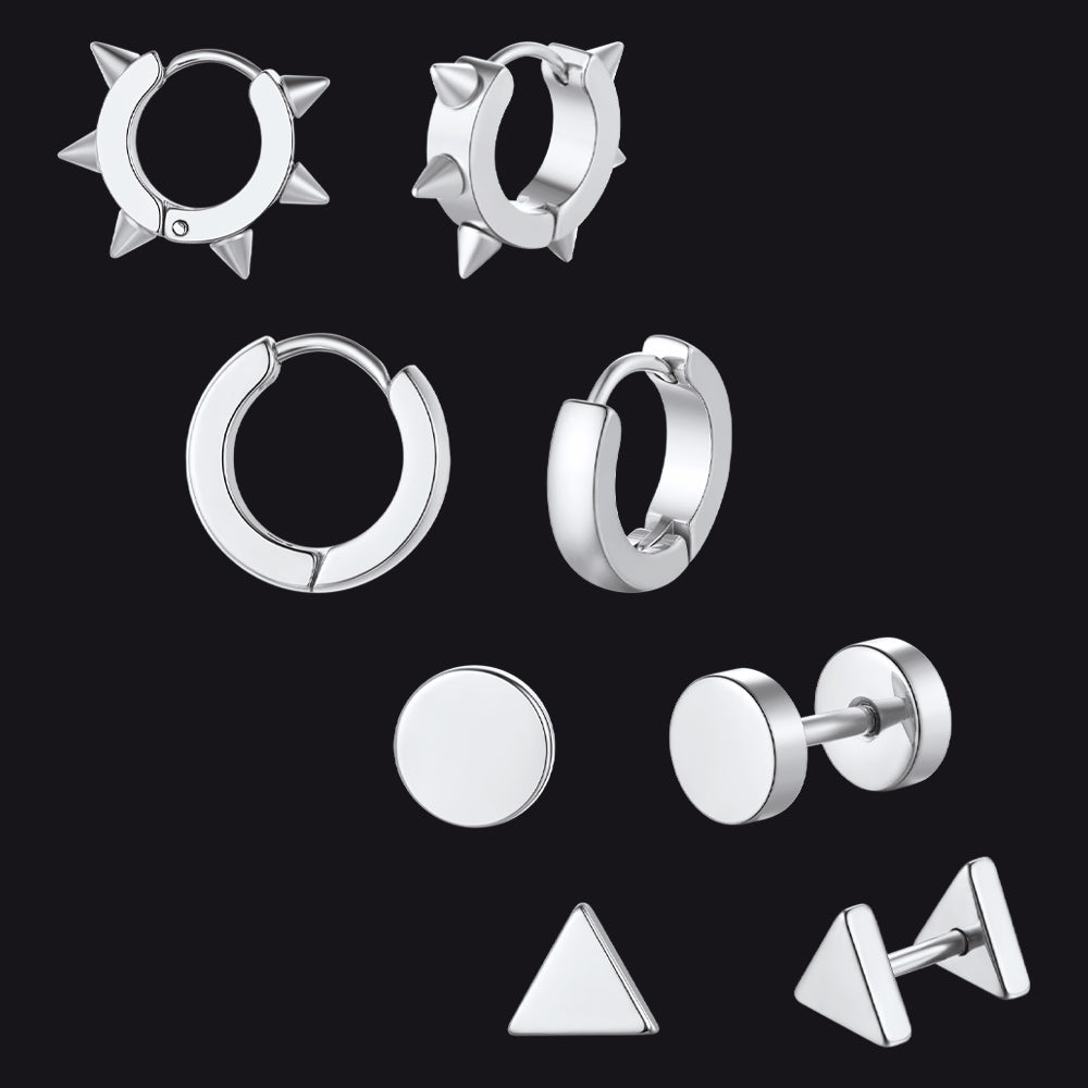 4Pcs Rivets/Hoop/Stud/Triangle Earrings Set for Men