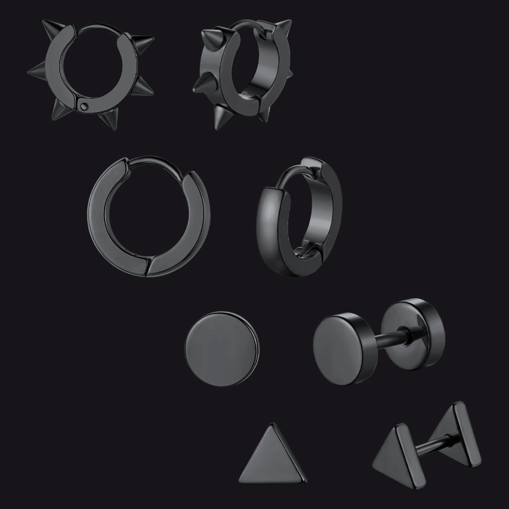 4Pcs Rivets/Hoop/Stud/Triangle Earrings Set for Men