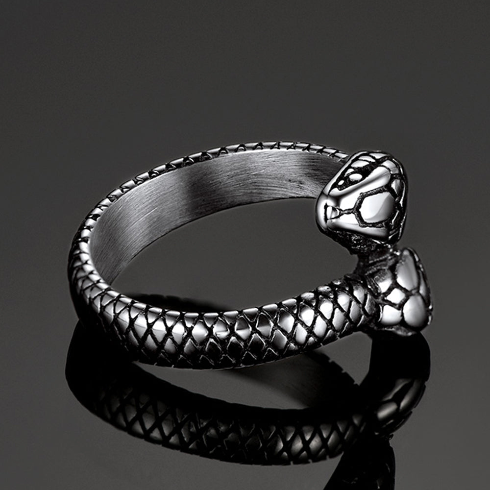 Biker Double Head Snake Stainless Steel Ring For Men