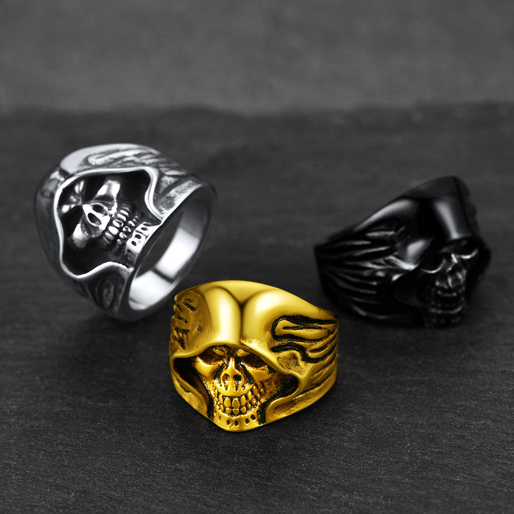 Gothic Grim Reaper Skull Ring For Men in Stainless Steel