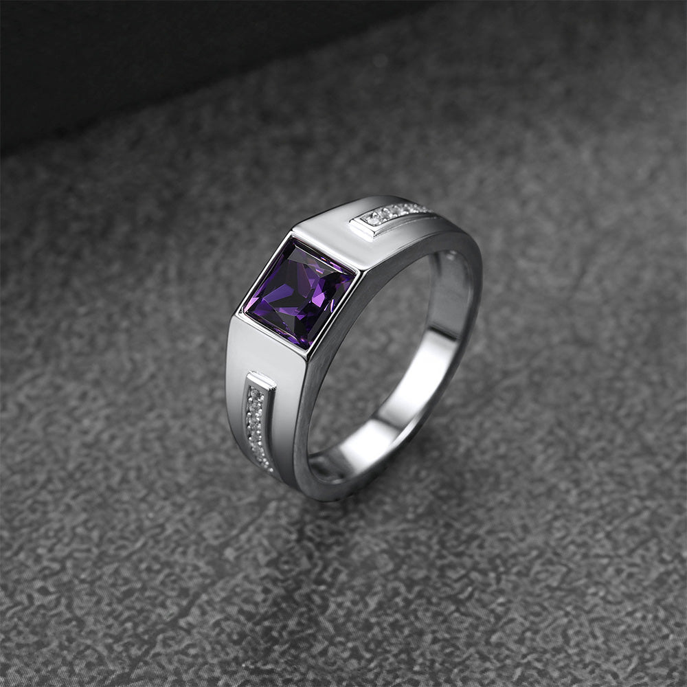 Sterling Silver Birthstone Wedding Band Ring for Men