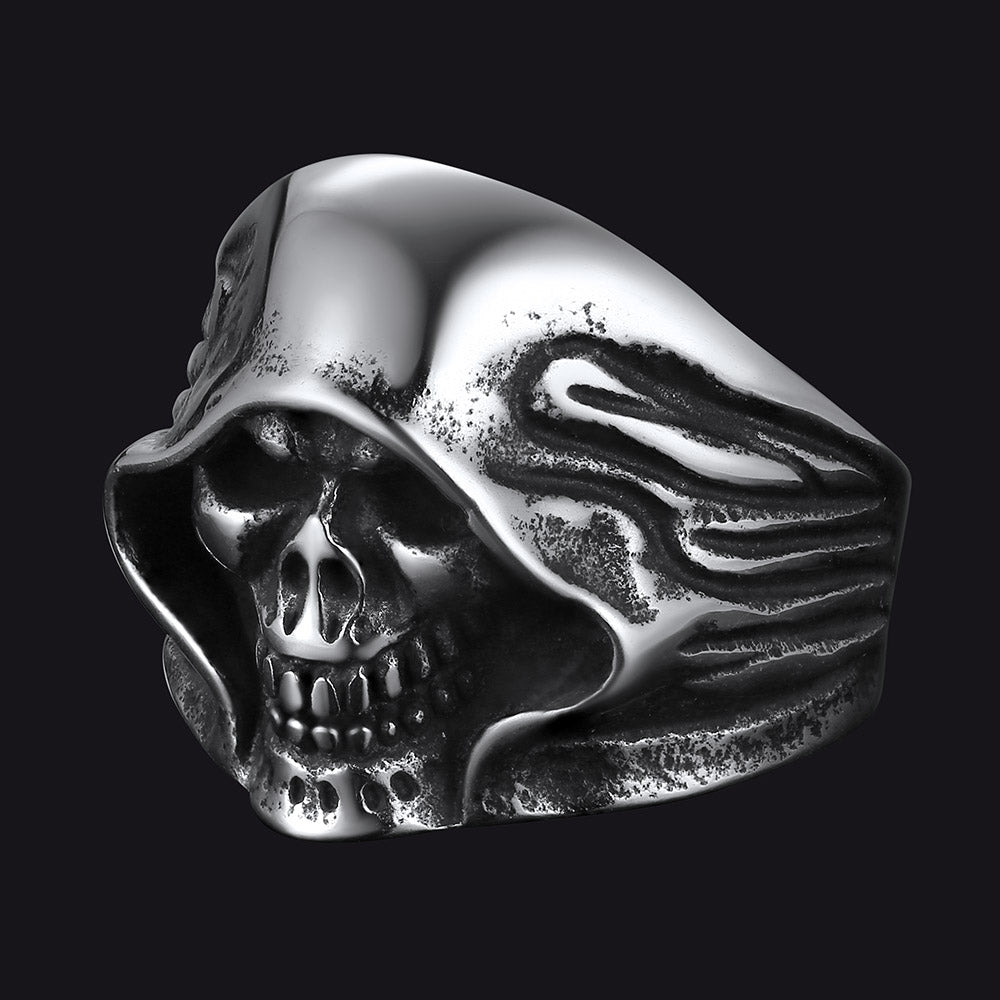 Gothic Grim Reaper Skull Ring For Men in Stainless Steel