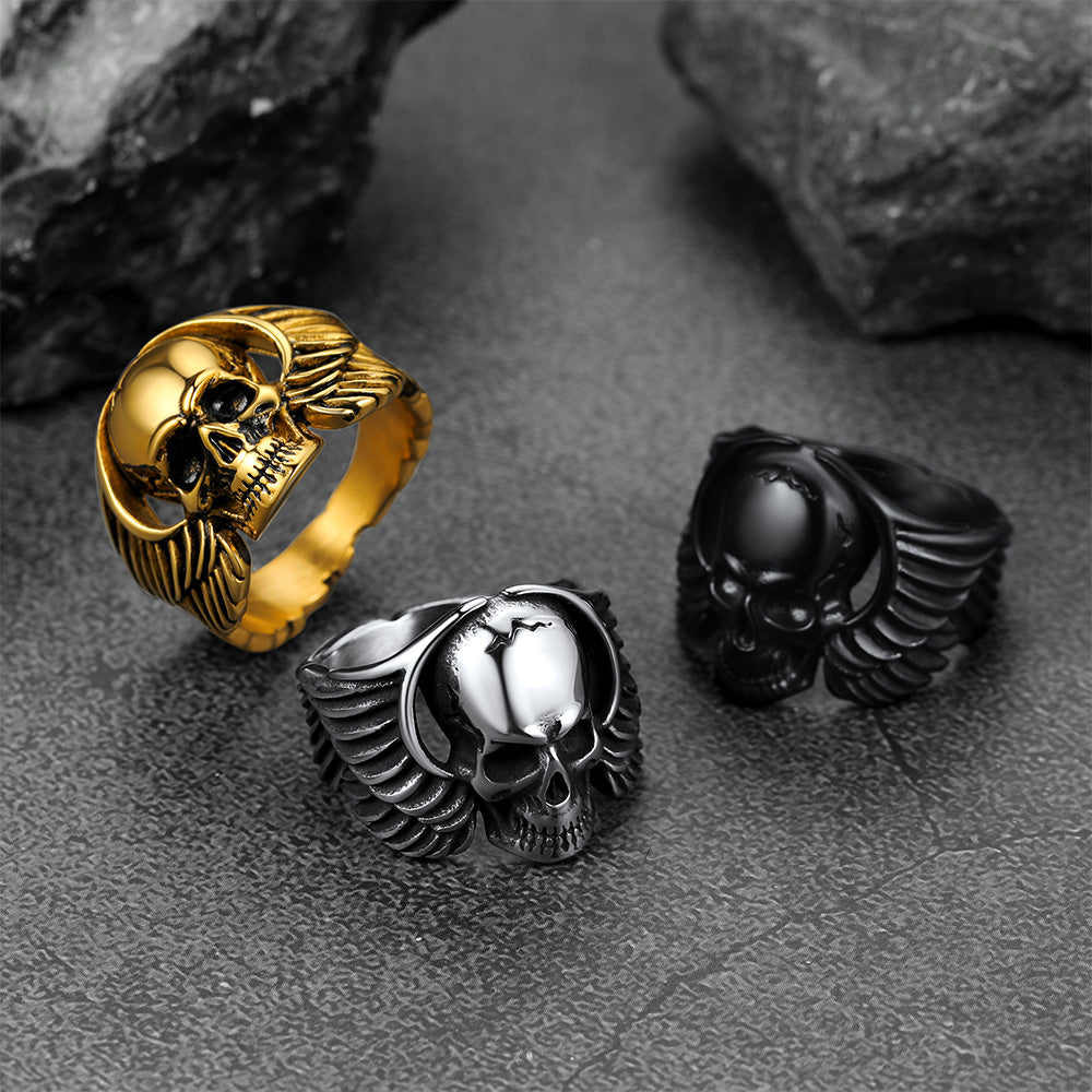 Biker Wings Skull Stainless Steel Ring for Men
