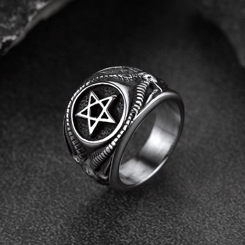 Satanic Goat Pentagram Ring Baphomet Ring for Men