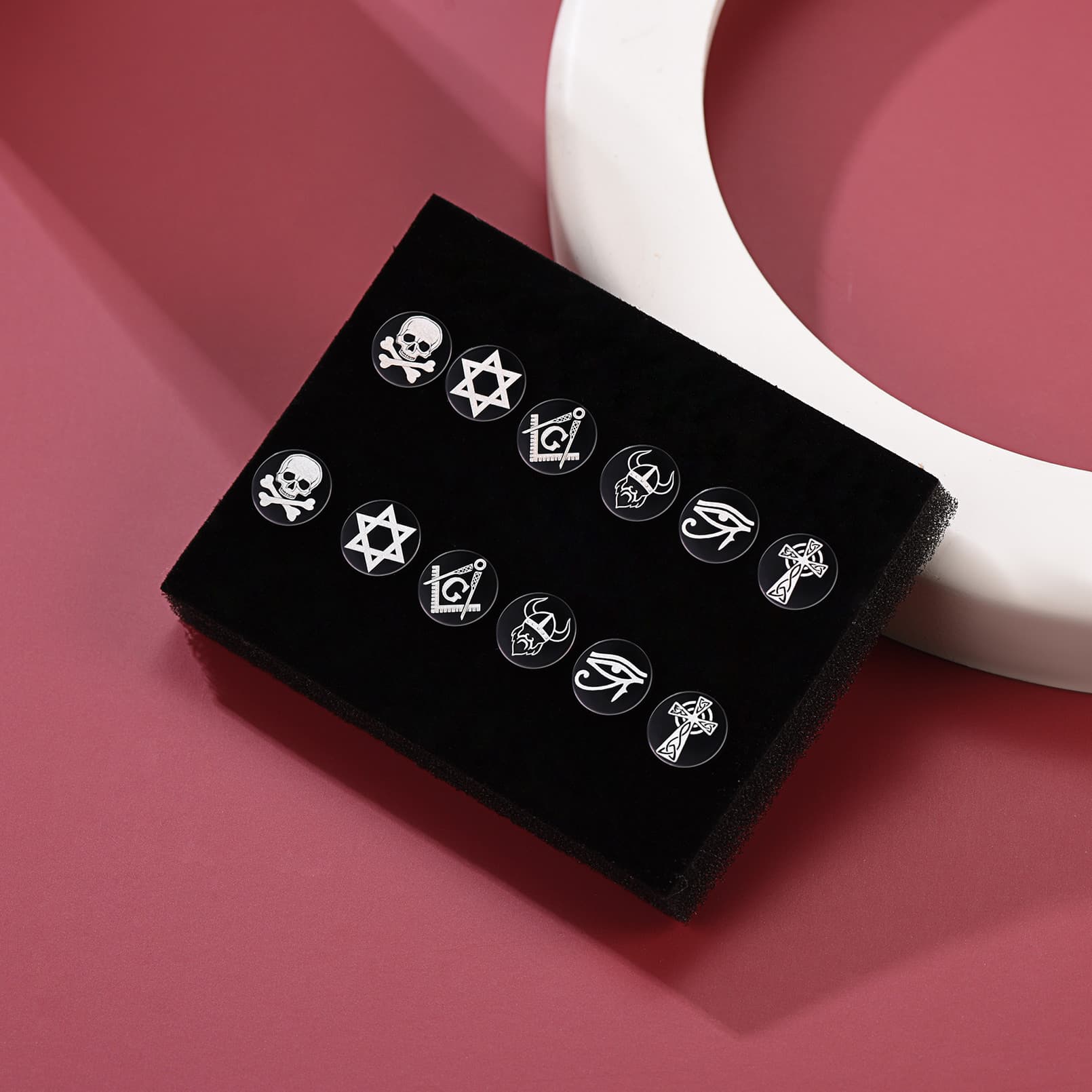 Religious Black Stud Earrings Set for Men 6 Pairs