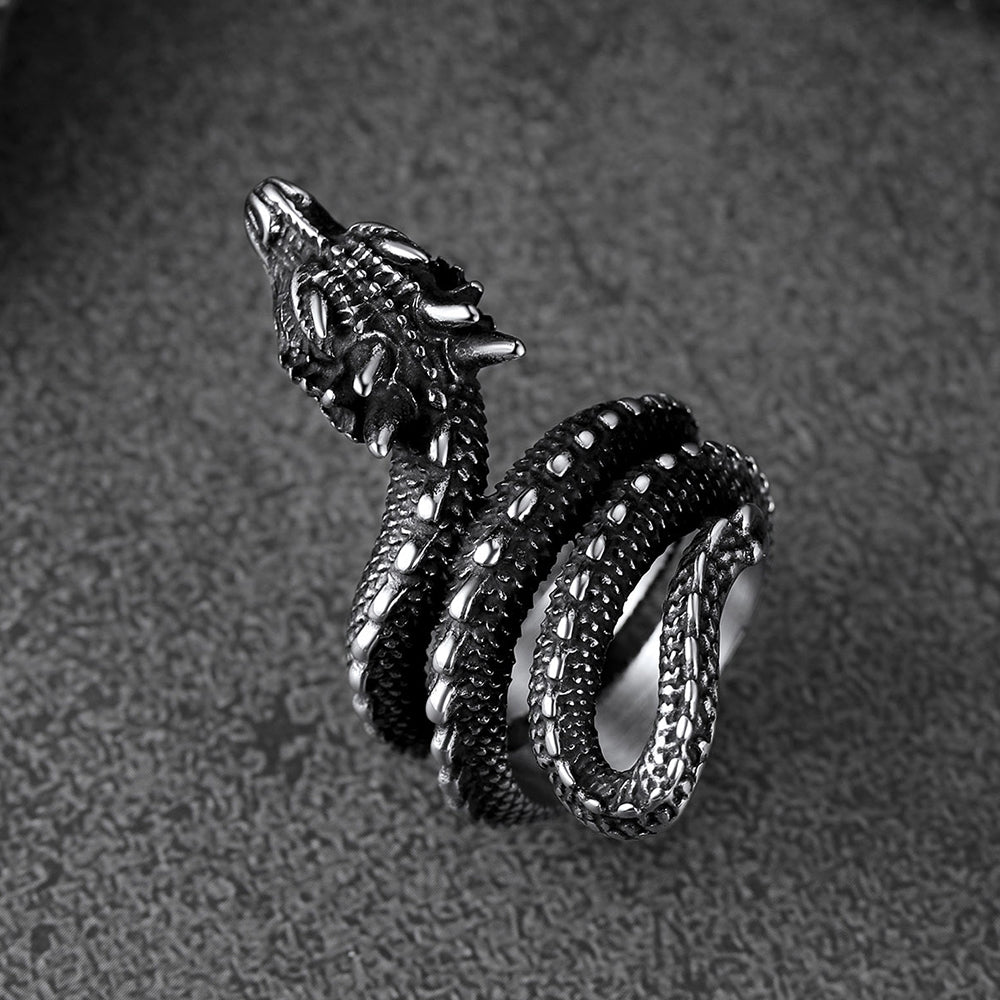 Punk Coiled Dragon Stainless Steel Ring for Men Women