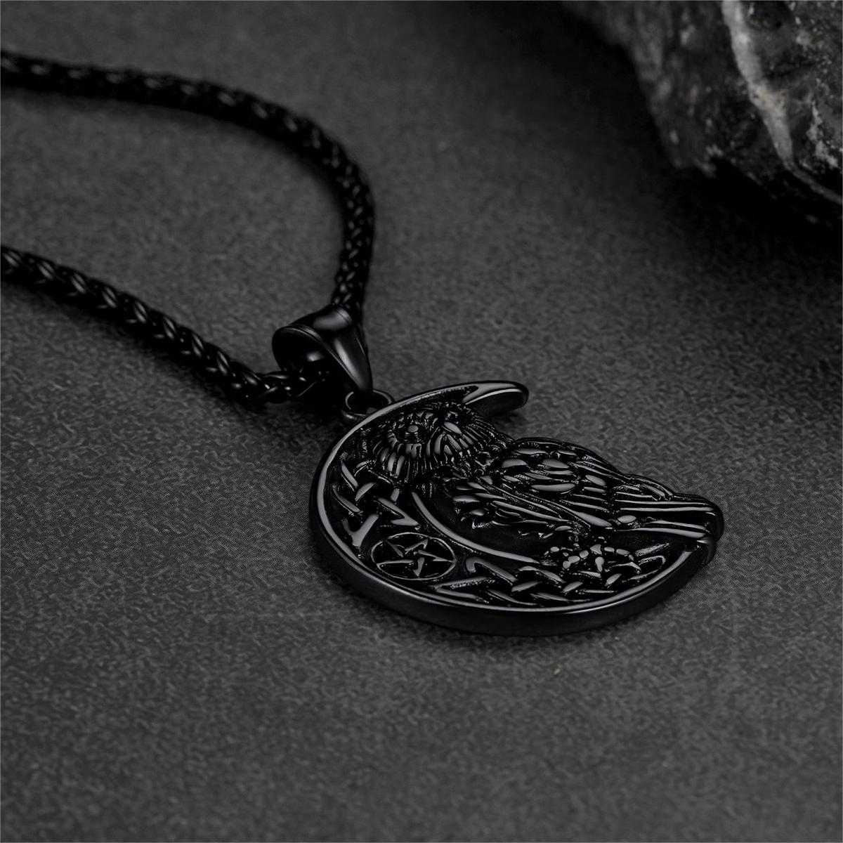 Viking Celtic Crescent Moon Owl Necklace for Men