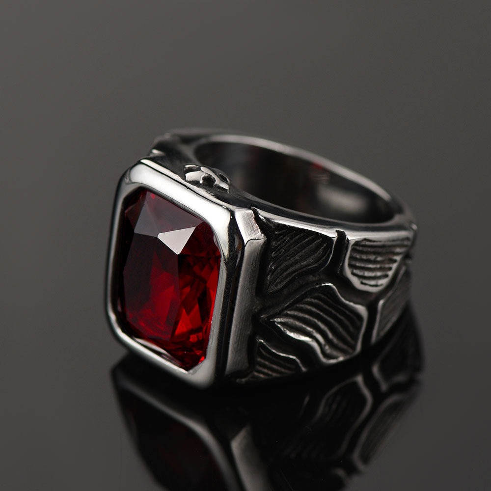 Vintage Lava Ruby Ring Stainless Steel Ring for Men