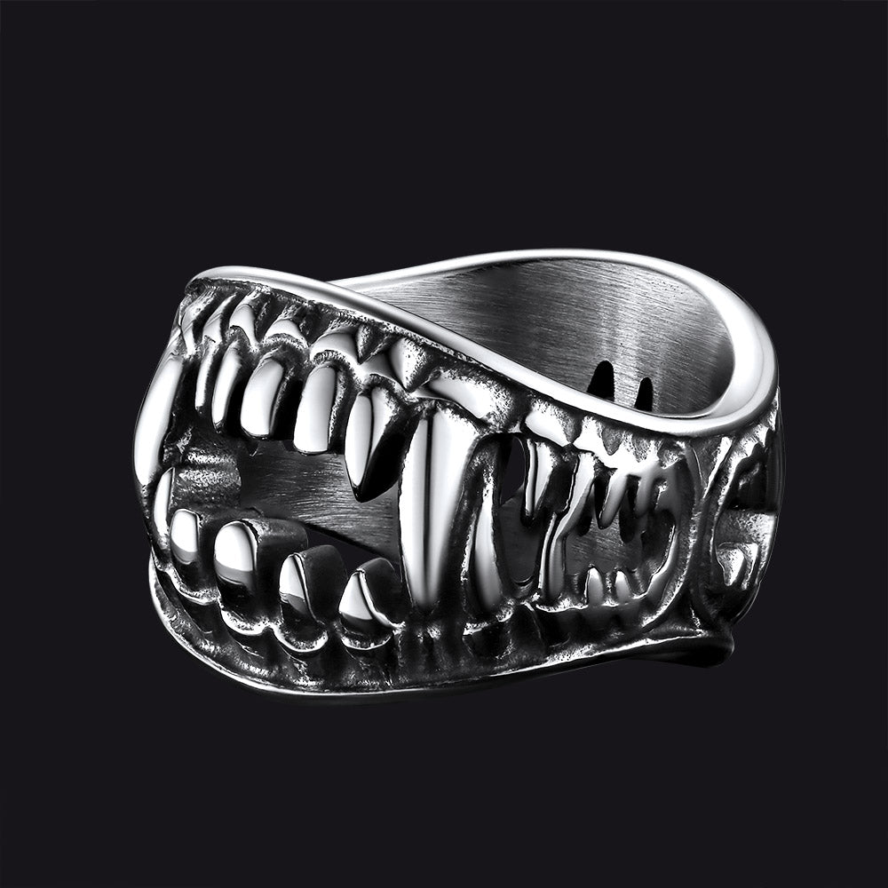 Gothic Punk Vampire Fang Teeth Ring For Men
