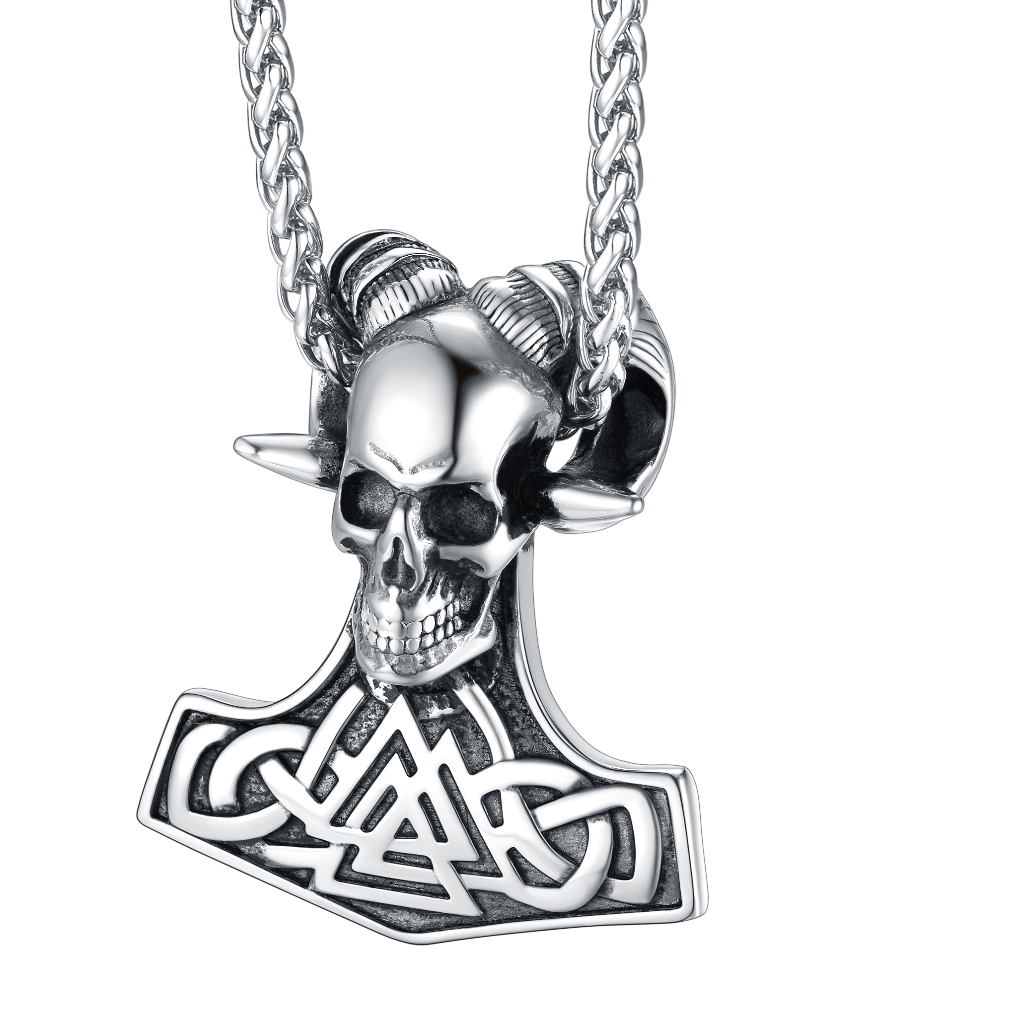 Viking Mjolnir Thor's Hammer Skull Necklace Pendant for Men