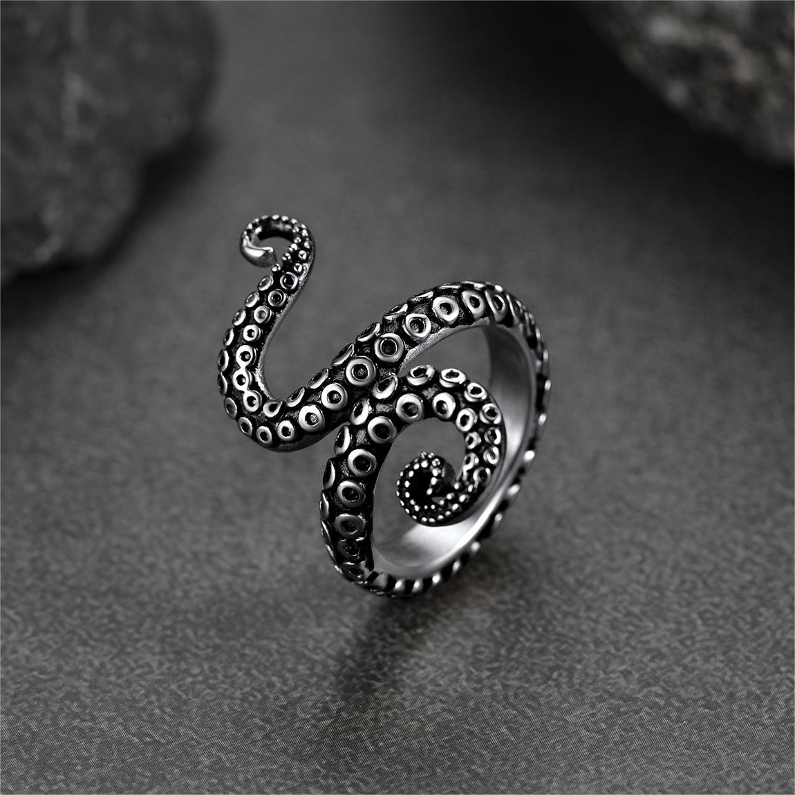 Punk Octopus Tentacle Ring For Men in Stainless Steel