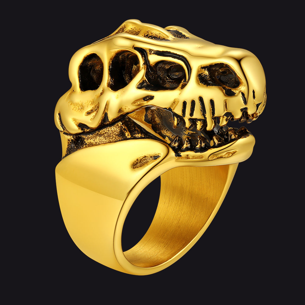 Biker Animal Chunky Dinosaur Head Stainless Steel Ring for Men