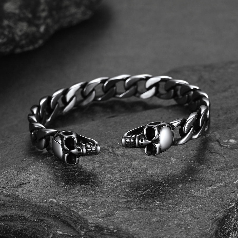 Halloween Gothic Skull Skeleton Head Cuban Chain Bracelet Cuff for Men