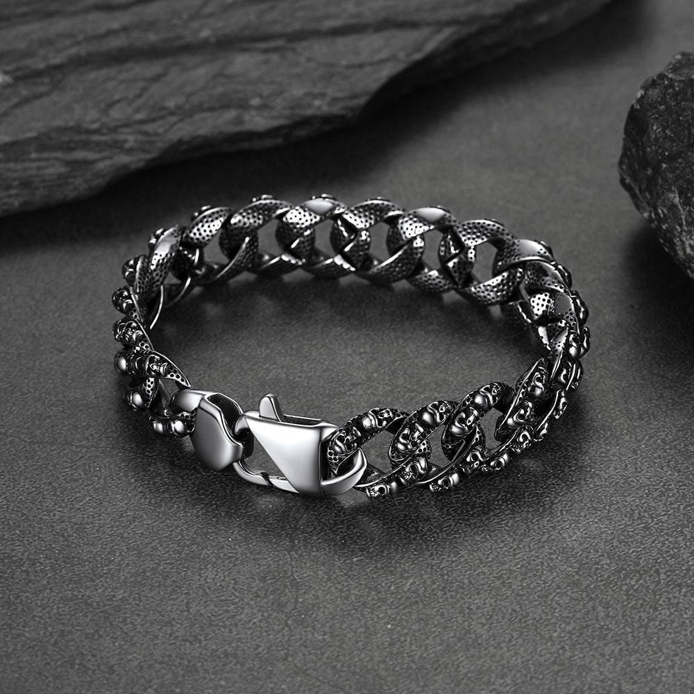 Chunky Heavy Skull Cuban Link Chain Bracelet for Men, 16MM Width