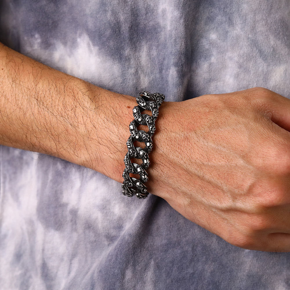 Chunky Heavy Skull Cuban Link Chain Bracelet for Men, 16MM Width