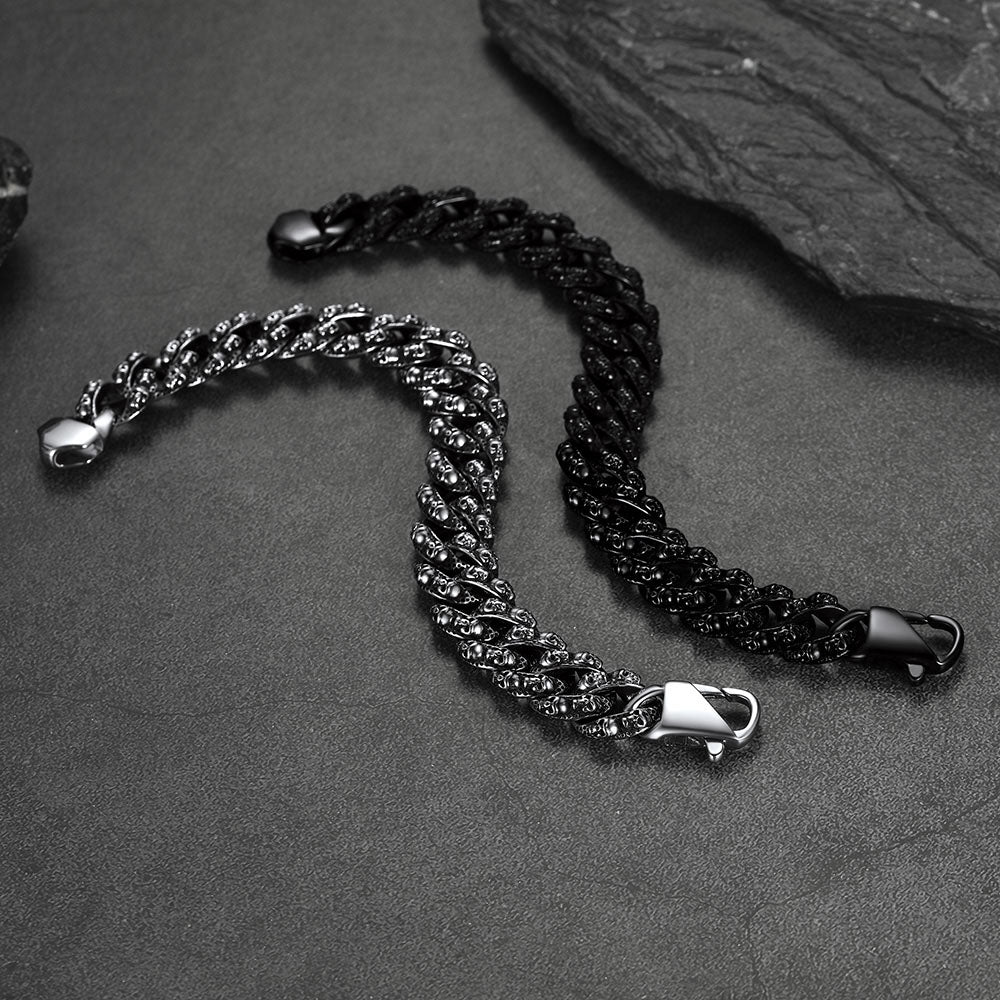 Chunky Heavy Skull Cuban Link Chain Bracelet for Men, 16MM Width